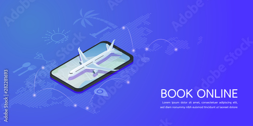 Booking online concept Summer holiday vacation. Vector illustration.