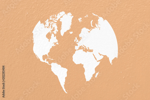map world on pastel white paper background