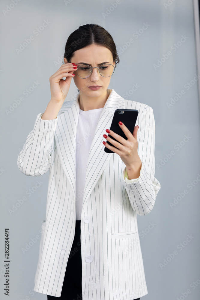Business Woman Using Phone Near Office Business Woman Using Phone Near Office