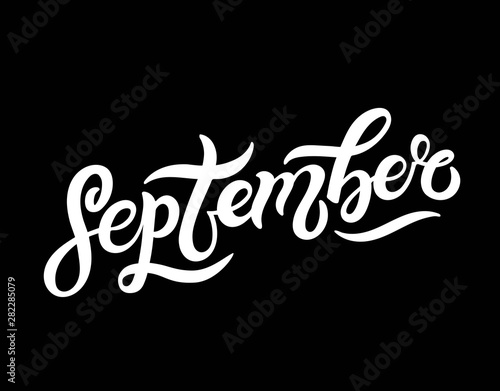September. Hand drawn lettering. Vector illustration. Best for Autumn design.