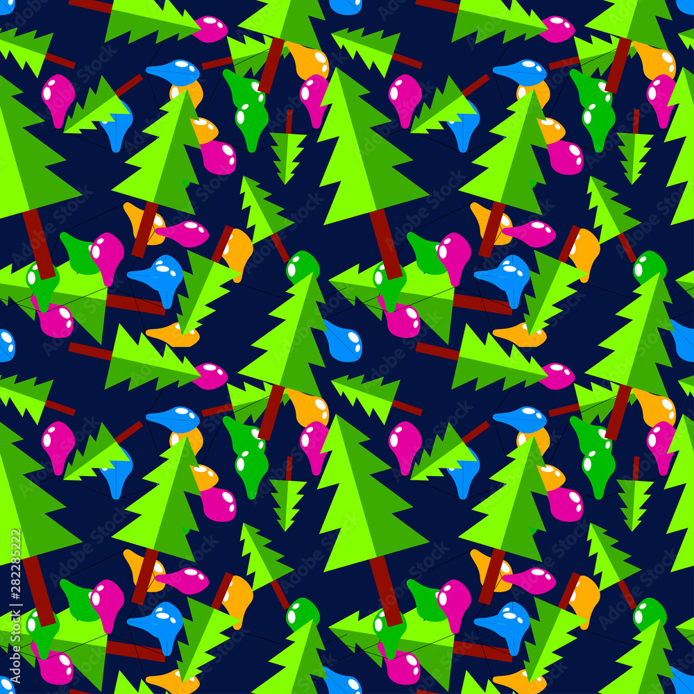 Christmas trees with colored light bulbs on a dark blue background Christmas trees with colored light bulbs on a dark blue background