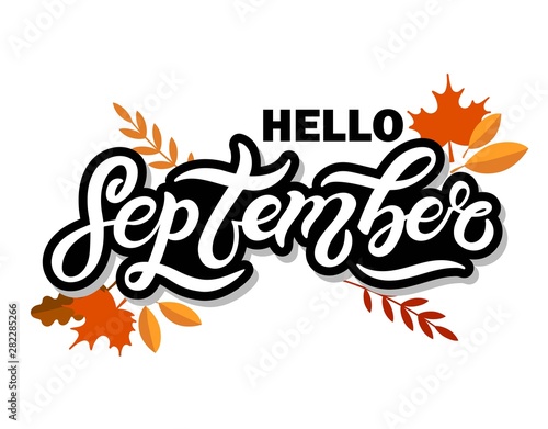 September. Hand drawn lettering. Vector illustration. Best for Autumn design.