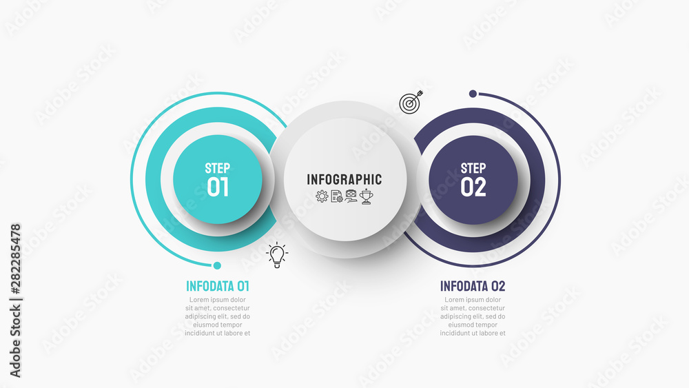 Business infographic design element. Modern circle process with 2 options. Vector illustration. Business infographic design element. Modern circle process with 2 options. Vector illustration.