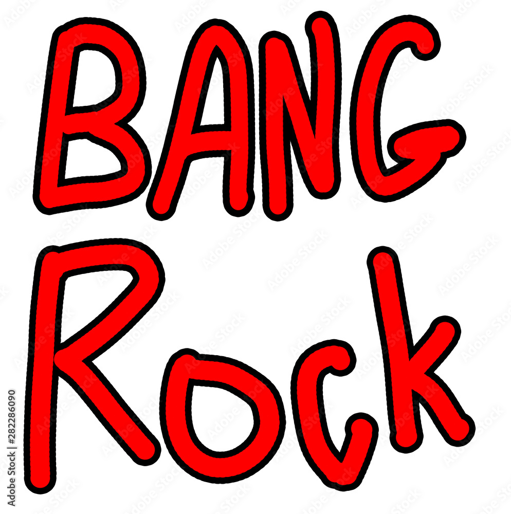 hand drawing phrases set - bang and rock. doodle red lettering, raster illustration hand drawing phrases set - bang and rock. doodle red lettering, raster illustration