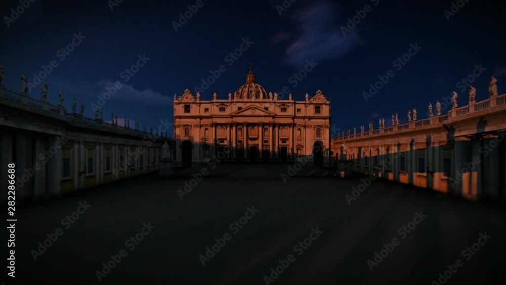 Saint Peter Basilica, Vatican, against beautiful timelapse sunrise Saint Peter Basilica, Vatican, against beautiful timelapse sunrise
