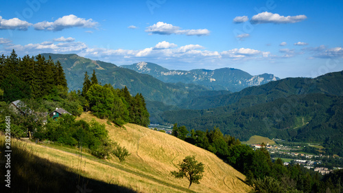 mountain range of the "Bruck an der Mur" region with blue sky near Graz in Styria, Austria © Stefan