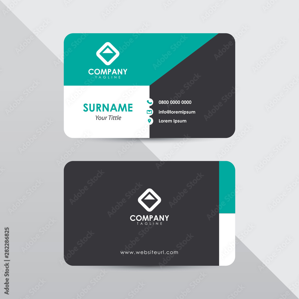 Clean green tosca business card template. Modern flat design name card concept. Clean green tosca business card template. Modern flat design name card concept.