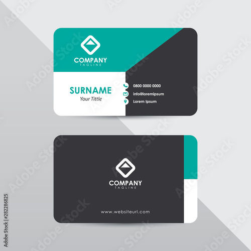 Clean green tosca business card template. Modern flat design name card concept.