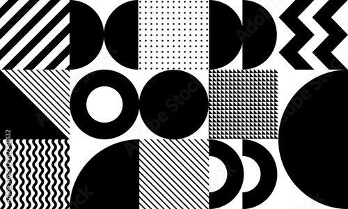 Black and white vector pattern. Trendy geometric elements. Retro poster design.