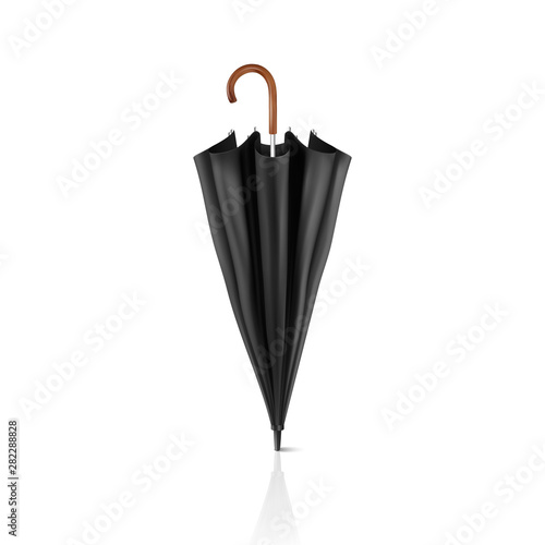 Vector 3d Realistic Render Black Blank Umbrella Icon Closeup Isolated on White Background. Design Template of Closed Parasol for Mock-up, Branding, Advertise etc. Front View