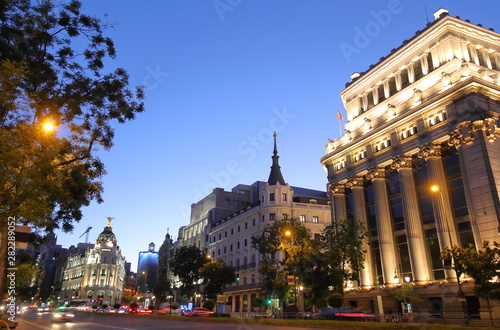 Fototapeta Naklejka Na Ścianę i Meble -  Madrid Gran Via historical building night cityscape Spain