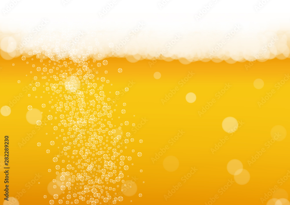 Beer foam. Craft lager splash. Oktoberfest background. Froth pint of ale with realistic white bubbles. Cool liquid drink for pub menu template. Orange glass with beer foam. Beer foam. Craft lager splash. Oktoberfest background. Froth pint of ale with realistic white bubbles. Cool liquid drink for pub menu template. Orange glass with beer foam.