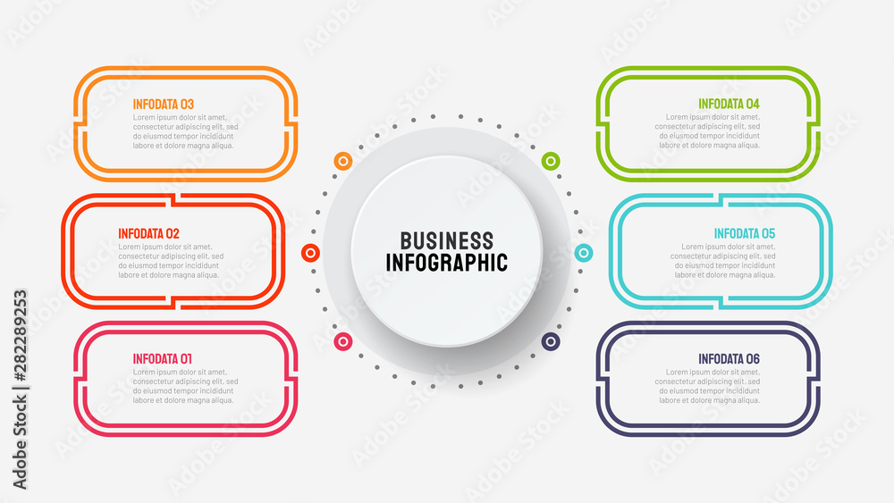 Business infographic template. Process chart. Vector element with 6 options, steps. Can be used for workflow diagram, info chart, presentations. Business infographic template. Process chart. Vector element with 6 options, steps. Can be used for workflow diagram, info chart, presentations.