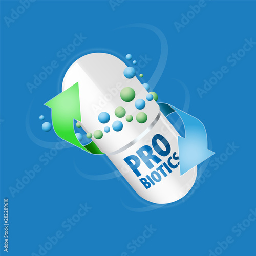 Capsule with content of antibiotic or probiotic powder