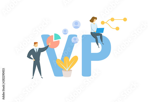 VP, Vice-President. Concept with people, letters and icons. Colored flat vector illustration. Isolated on white background.