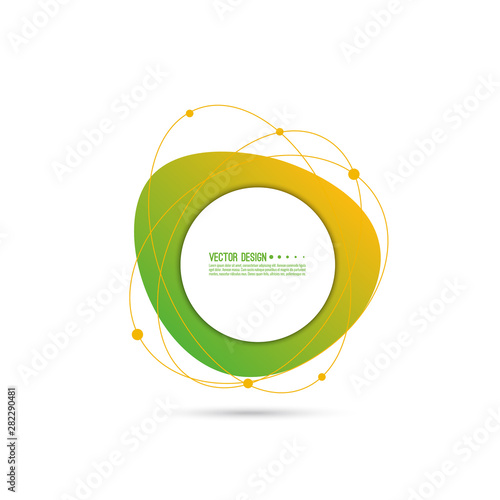 Abstract geometric shape with lines and particles, molecules. Vector gradient banner.