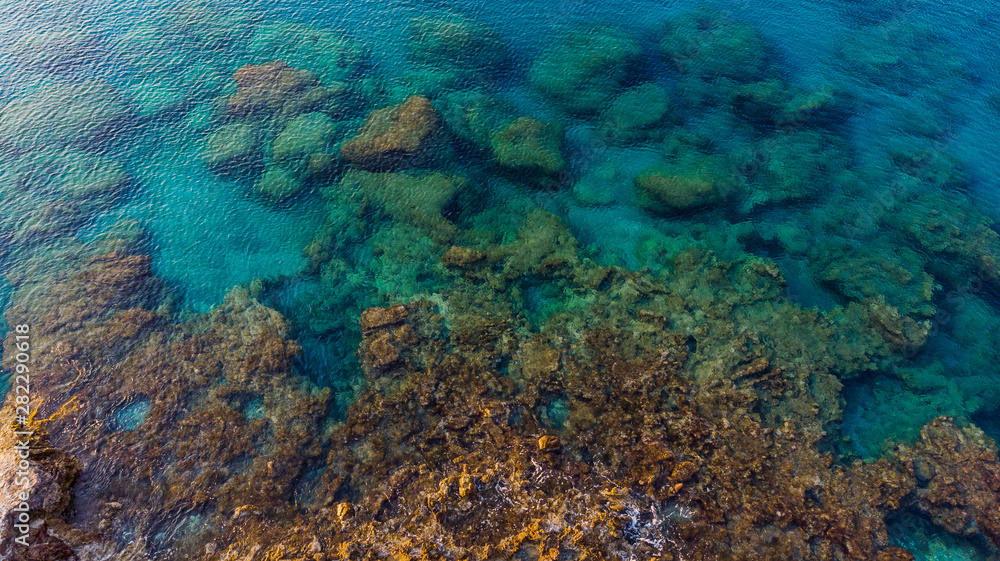 Fototapeta premium Blue Water of Mediterranean Sea , Top Down Drone View