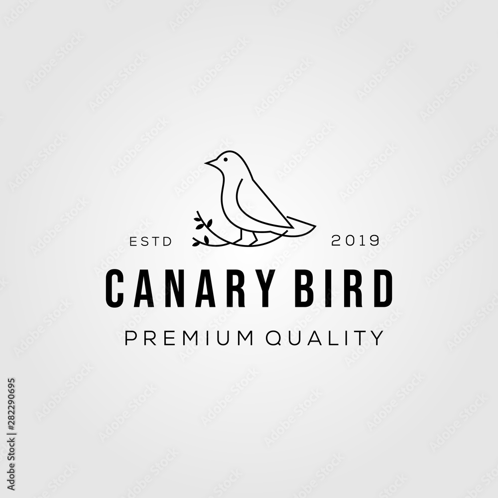 Fototapeta premium line art canary bird on root logo vector icon illustration