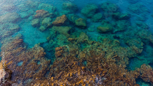 Blue Water of Mediterranean Sea   Top Down Drone View