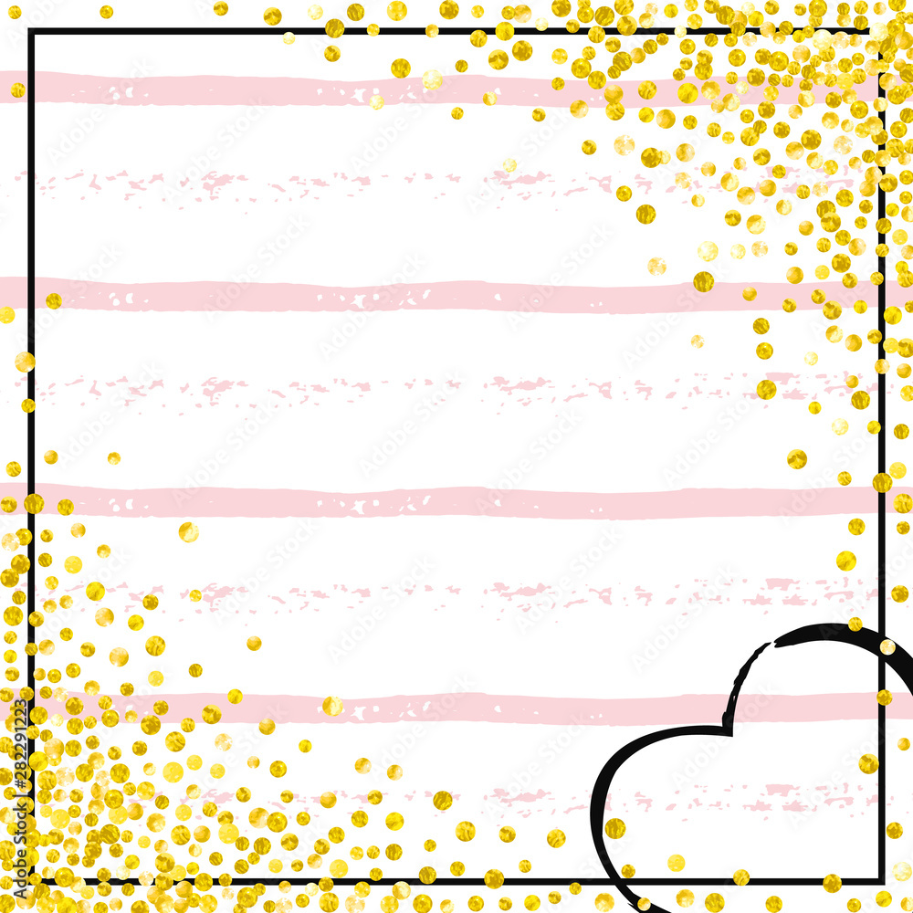 Wedding glitter confetti with dots on pink stripes. Shiny random sequins with metallic sparkles. Design with gold wedding glitter for party invitation, bridal shower and save the date invite. Wedding glitter confetti with dots on pink stripes. Shiny random sequins with metallic sparkles. Design with gold wedding glitter for party invitation, bridal shower and save the date invite.