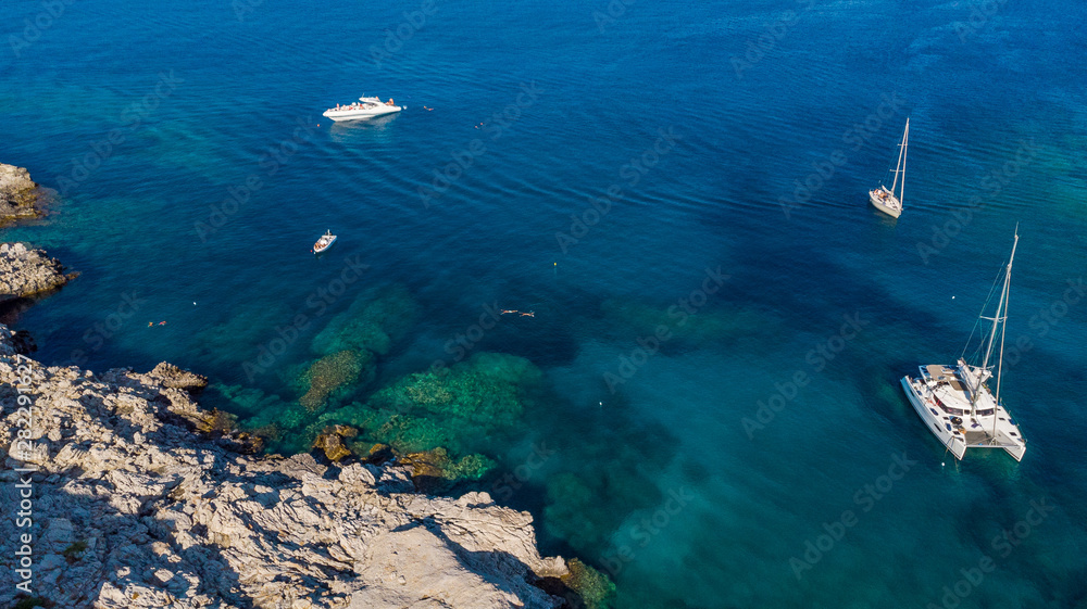 Yachts and Boats at Turquoise Mediterranean Waters,Greece