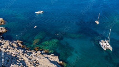 Yachts and Boats at Turquoise Mediterranean Waters,Greece