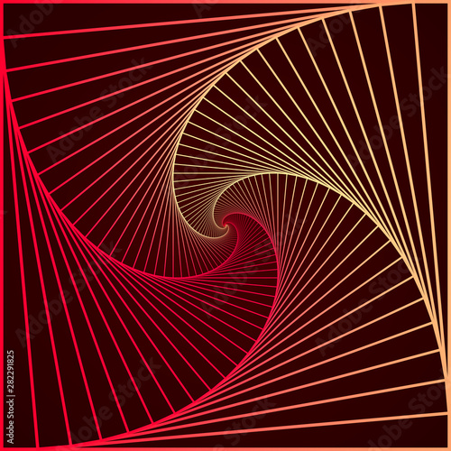 Swirling symbol. Optical illusion. Twisted square. 3D wireframe abstract tunnel. Vector illustration.