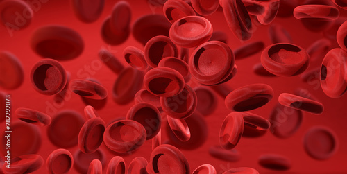 red blood cells in front of blurred blood cells background 3d-illustration