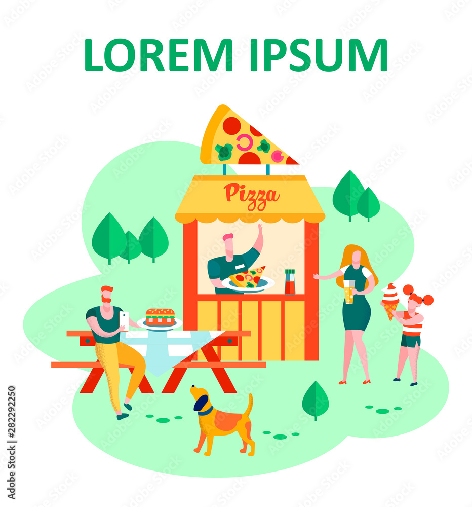 Fototapeta premium Happy Family Visiting Summer Outdoors Food Court