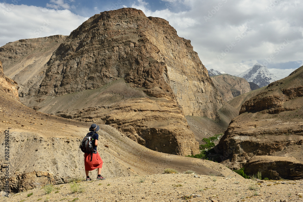 View on the Shakhdara valley alternative path to the Pamir Highway, Tajikistan.