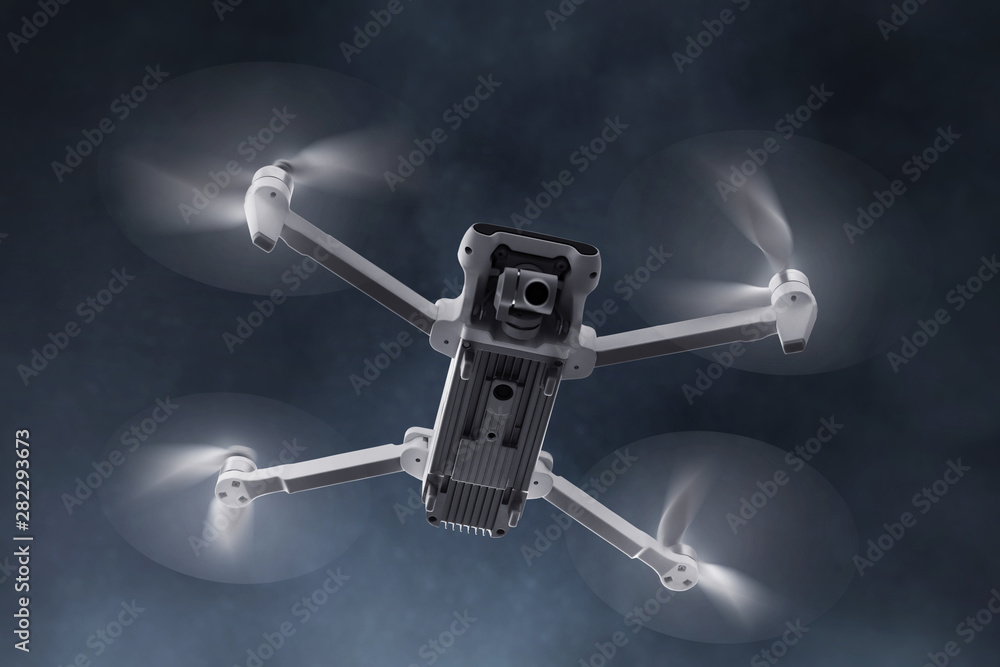 Drone quadcopter with digital camera flying Drone quadcopter with digital camera flying