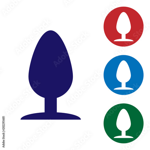 Blue Anal plug icon isolated on white background. Butt plug sign. Fetish accessory. Sex toy for men and woman. Set color icon in circle buttons. Vector Illustration