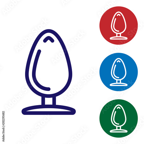 Blue Anal plug icon isolated on white background. Butt plug sign. Fetish accessory. Sex toy for men and woman. Set color icon in circle buttons. Vector Illustration