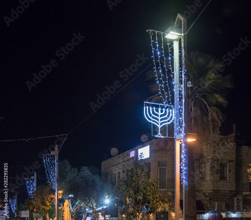 Decoratively decorated for Christmas celebrations Sderot Ben Gurion street in Haifa in Israel photo