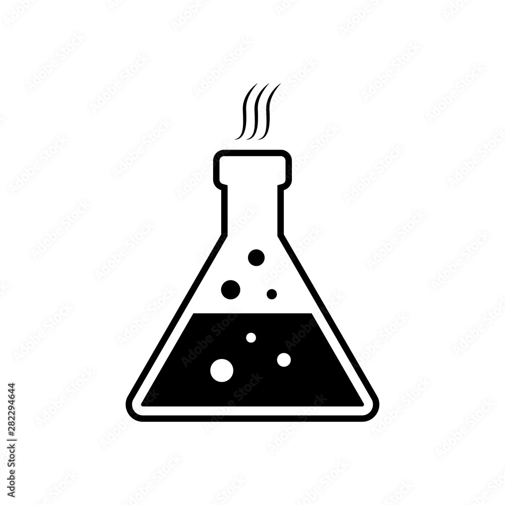 Laboratory chemical glassware, beaker. Laboratory flask or beaker with bubbling liquid, chemical vessels, vector icon. Laboratory chemical glassware, beaker. Laboratory flask or beaker with bubbling liquid, chemical vessels, vector icon.