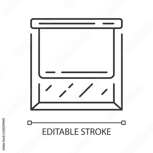 Roller shades linear icon. Window blinds. Room darkening decoration. Vertical jalousie. Blackout treatments. Thin line illustration. Contour symbol. Vector isolated outline drawing. Editable stroke