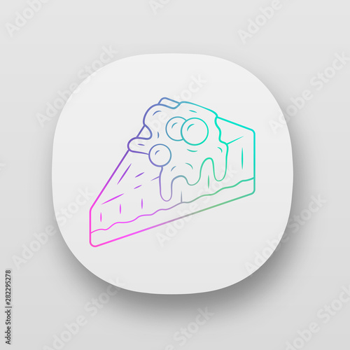 Cheesecake app icon. Cake with topping and berries. Bakery shop, confectionery menu. Sweet dessert, pastry. UI/UX user interface. Web or mobile applications. Vector isolated illustrations