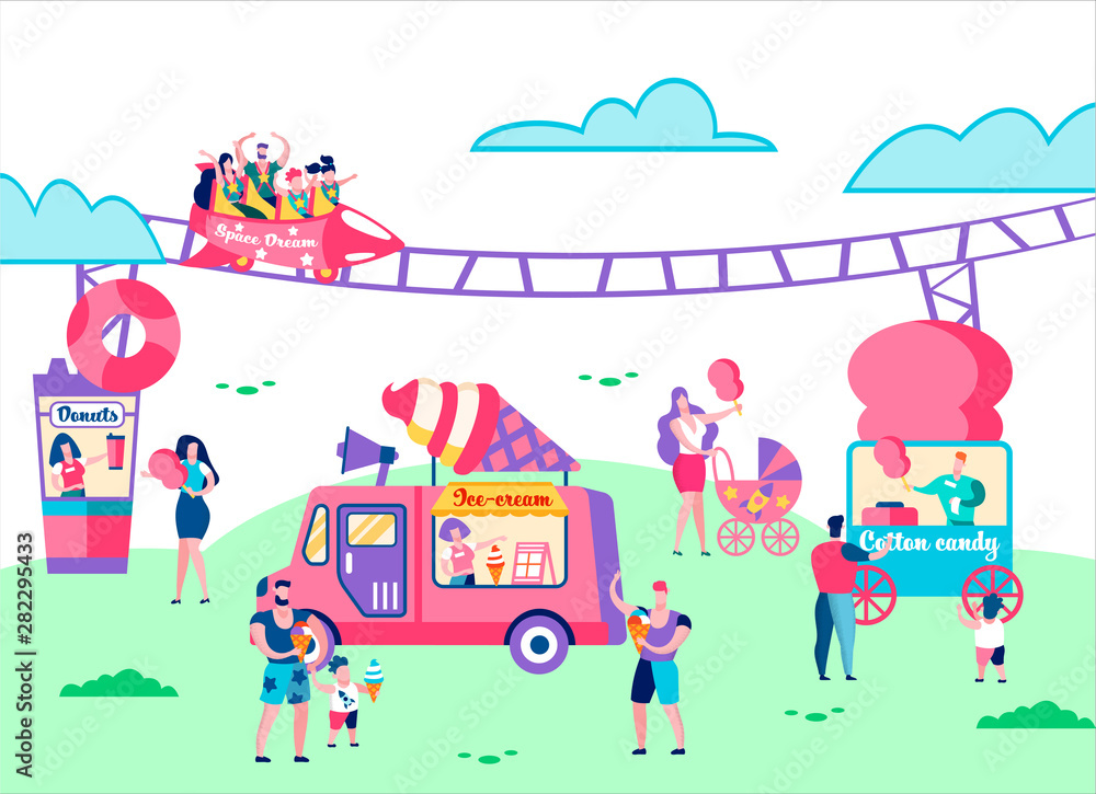 Fototapeta premium Amusement Park. People Riding on Carousel, Relax