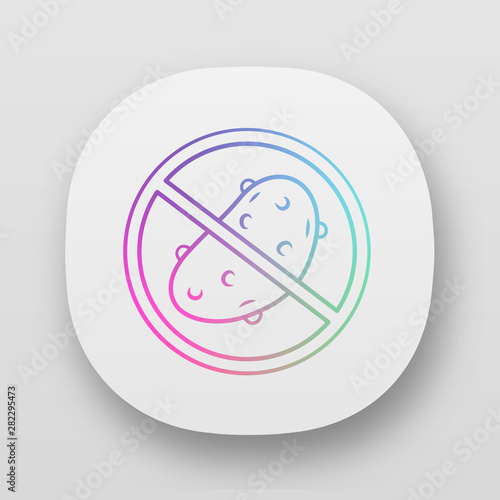 No potato app icon. Low carbs and fat dish. UI/UX user interface. Weight loss diet and healthy eating. Web or mobile application. Carbohydrate free dietary product vector isolated illustration