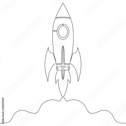 Continuous one line drawing Rocket icon concept