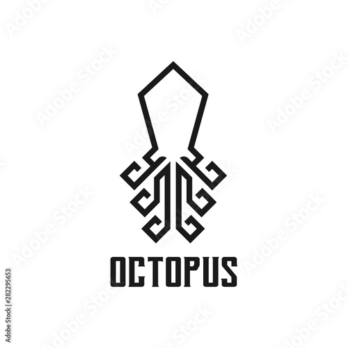 Abstract Elegant Octopus Logo design vector template Linear style. Fashion, Jewelry, Seafood restaurant Logotype vintage concept outline icon