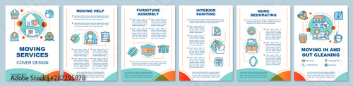 Moving services brochure template layout. Furniture assembly. Flyer, booklet, leaflet print design with linear illustrations. Vector page layouts for magazines, annual reports, advertising posters photo