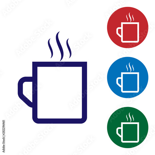 Blue Coffee cup flat icon isolated on white background. Tea cup. Hot drink coffee. Set color icon in circle buttons. Vector Illustration