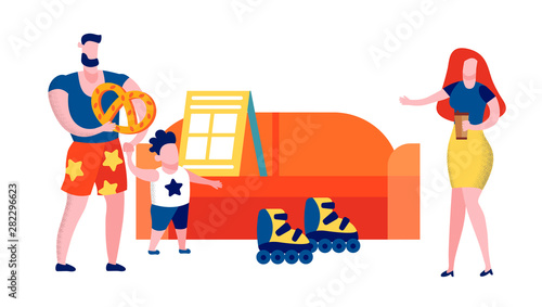 Happy Family in Store Buying Rolling Skates to Son