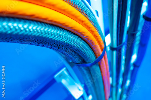 Blue and orange cables on t...