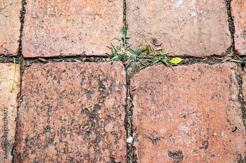 Ancient brick pattern block on ground