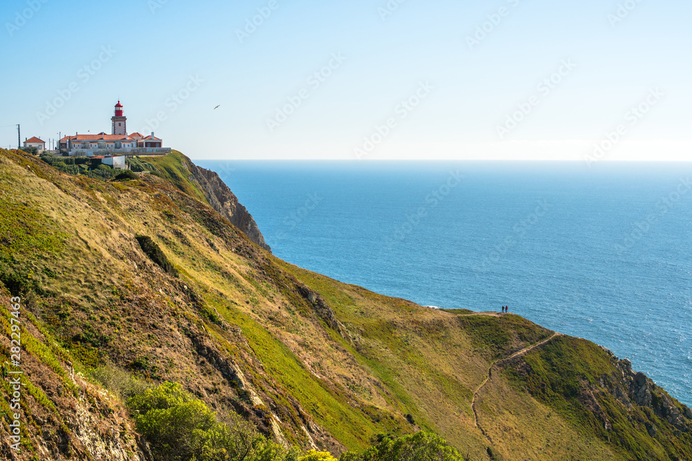 Cape Roca (Cabo da Roca) Lighthouse Landscape in Sintra, Portugal.