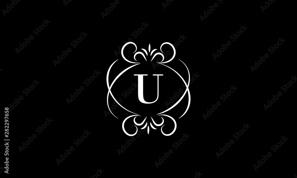 The elegant monogram template, the letter U. The calligraphic elegant design of the logo. Sign of emblem for royalty, business cards, boutique, hotel, heraldry, jewelry, business. Vector illustration. The elegant monogram template, the letter U. The calligraphic elegant design of the logo. Sign of emblem for royalty, business cards, boutique, hotel, heraldry, jewelry, business. Vector illustration.