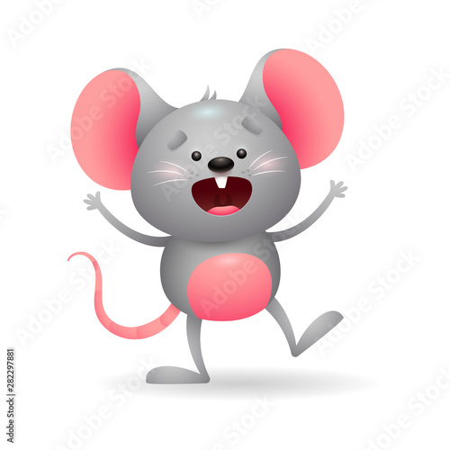 Jolly gray mouse in excitement
