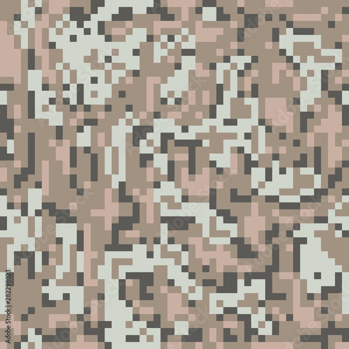 Fototapeta Naklejka Na Ścianę i Meble -  Digital pixel camouflage seamless pattern for your design. Brown camo color desert. Vector Texture
